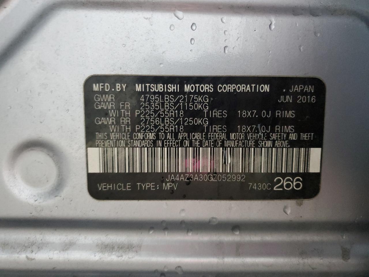 2016 Mitsubishi Outlander Se VIN: JA4AZ3A30GZ052992 Lot: 82049105