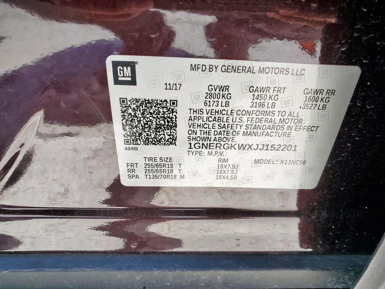 2018 Chevrolet Traverse Lt VIN: 1GNERGKWXJJ152201 Lot: 84065745