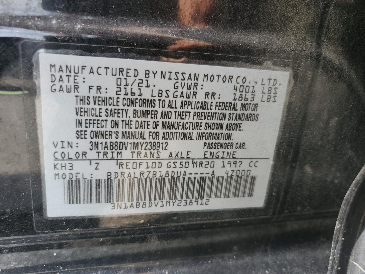 2021 Nissan Sentra Sr VIN: 3N1AB8DV1MY238912 Lot: 82140285