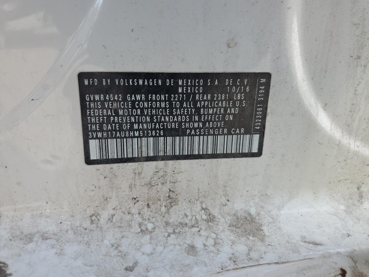 2017 Volkswagen Golf Alltrack S VIN: 3VWH17AU8HM513626 Lot: 82039545