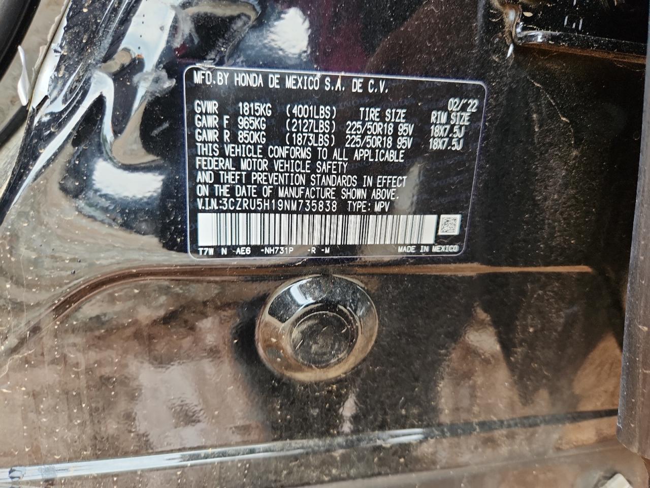 2022 Honda Hr-V Sport VIN: 3CZRU5H19NM735838 Lot: 71182705