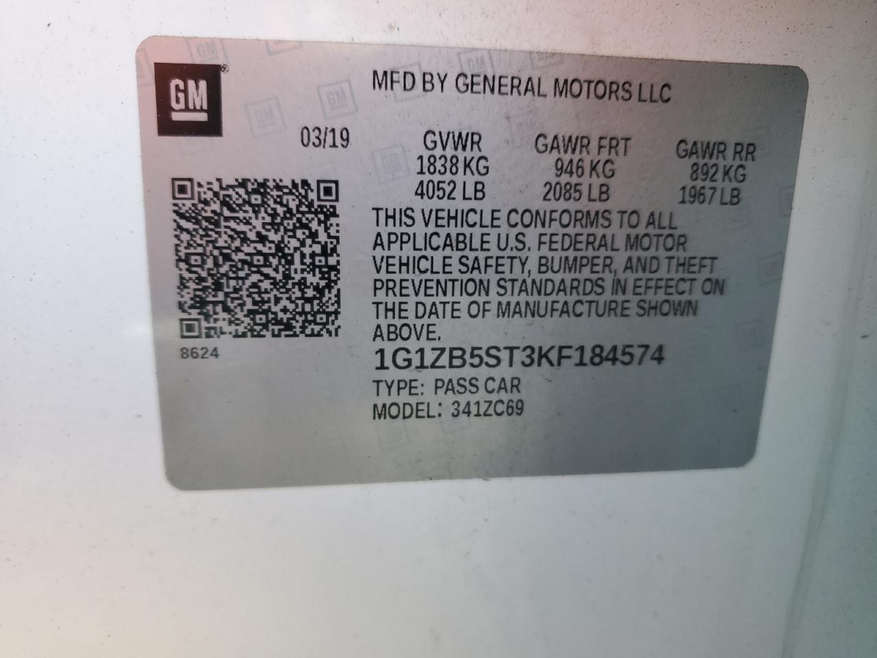 2019 Chevrolet Malibu Ls VIN: 1G1ZB5ST3KF184574 Lot: 81528185