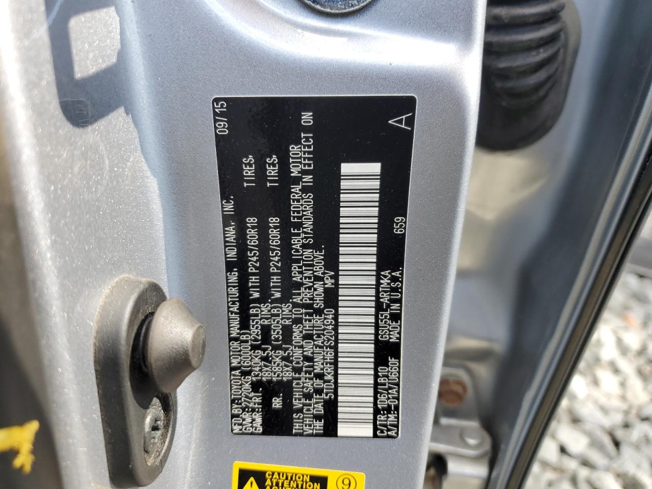 2015 Toyota Highlander Xle VIN: 5TDJKRFH6FS204940 Lot: 84178115