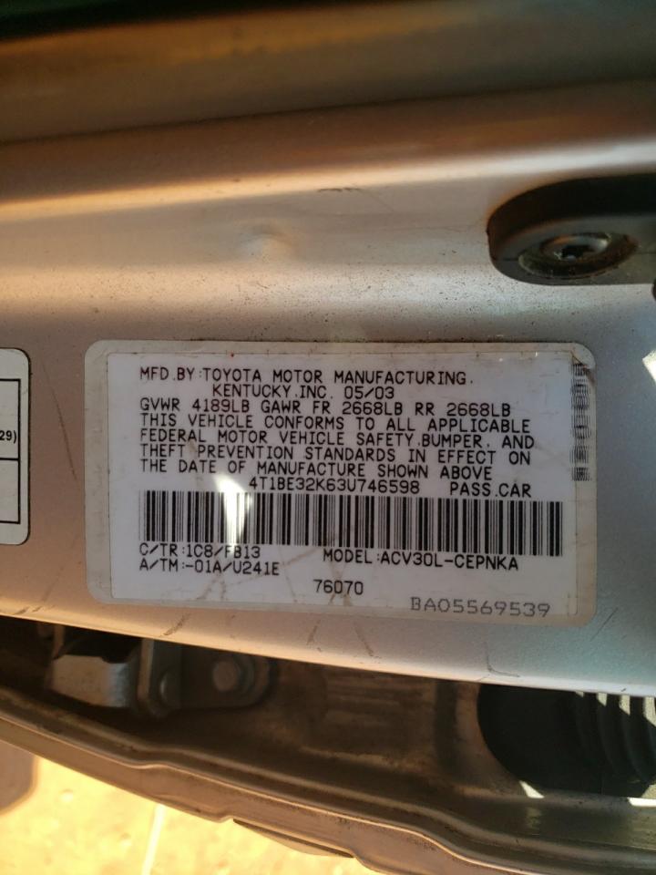 2003 Toyota Camry Le VIN: 4T1BE32K63U746598 Lot: 71235295