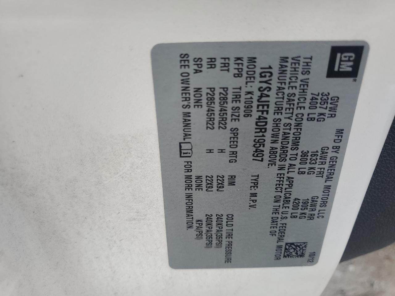 2013 Cadillac Escalade Esv Premium VIN: 1GYS4JEF4DR195497 Lot: 81926915