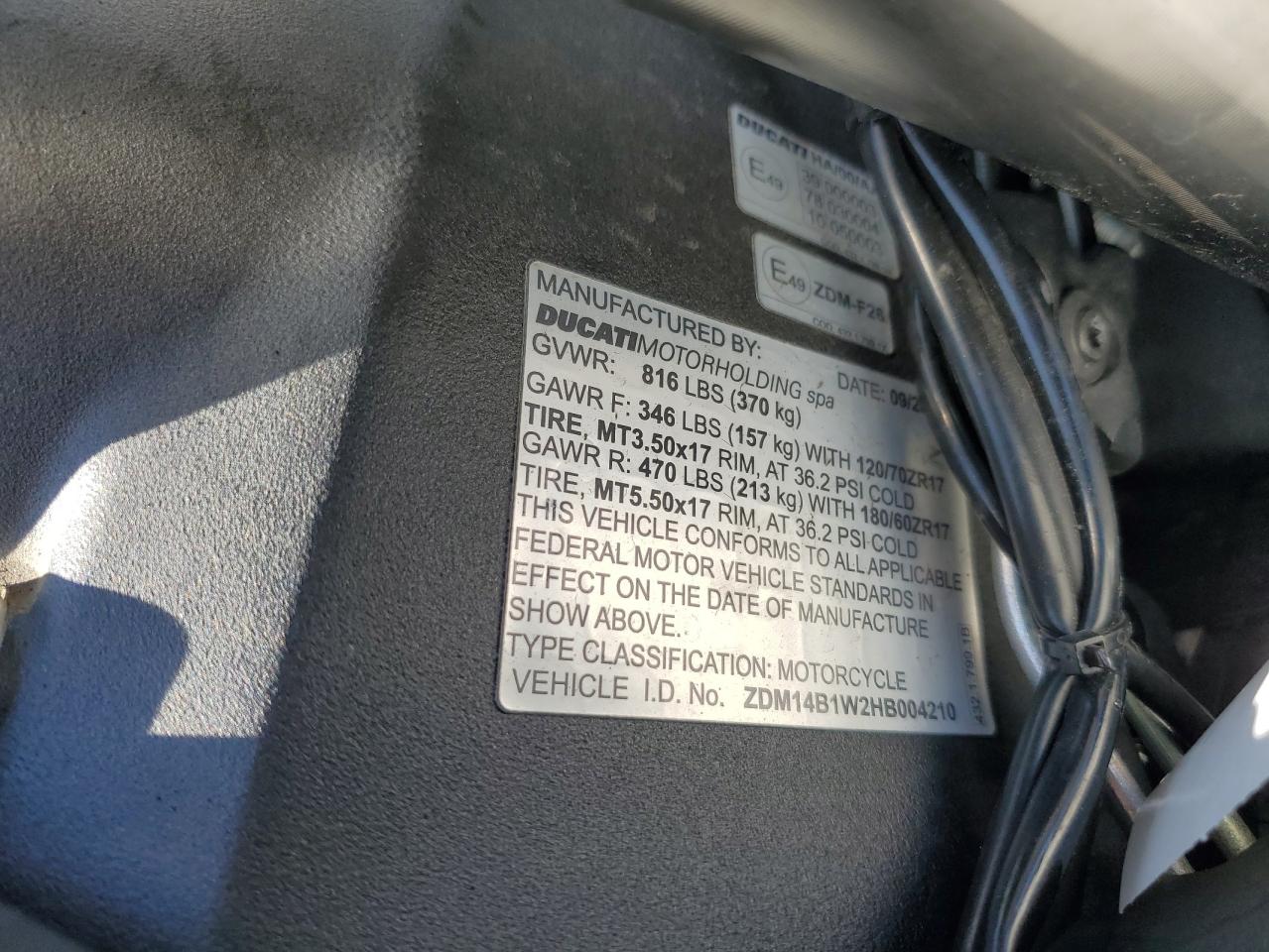 2017 Ducati Superbike 959 Panigale VIN: ZDM14B1W2HB004210 Lot: 81636485