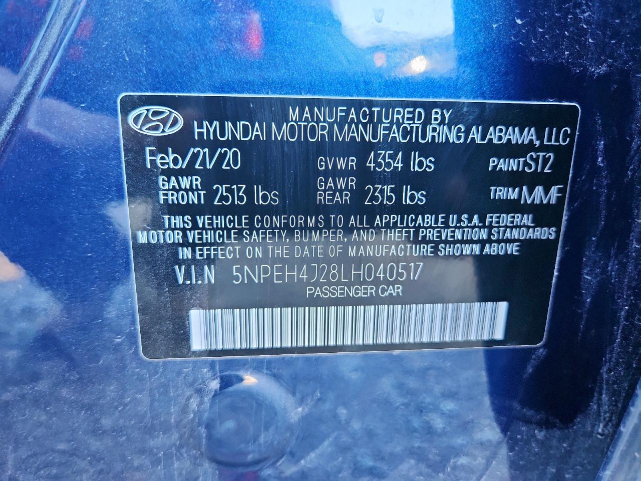 2020 Hyundai Sonata Limited VIN: 5NPEH4J28LH040517 Lot: 80696285