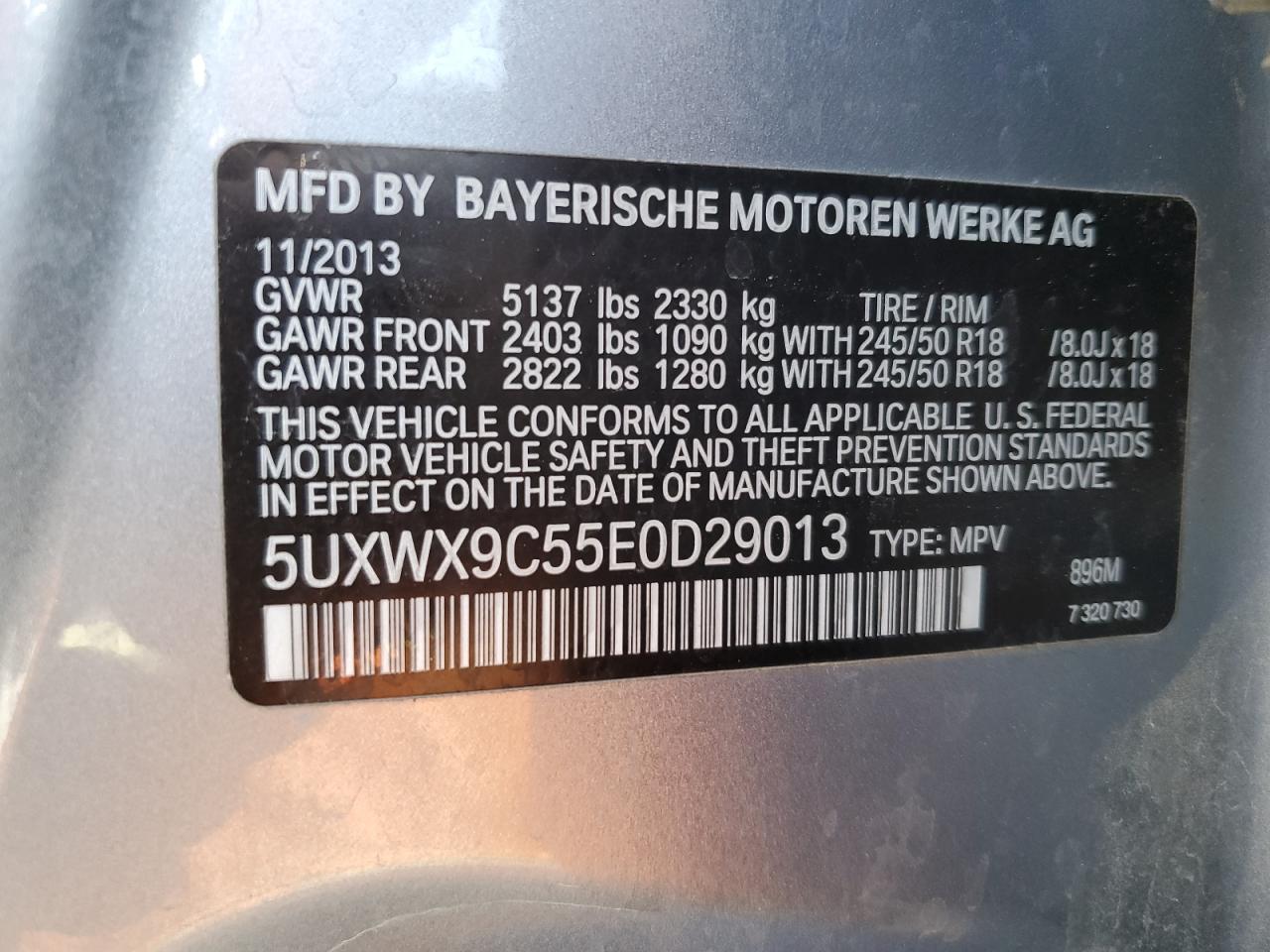 2014 BMW X3 xDrive28I VIN: 5UXWX9C55E0D29013 Lot: 81691635