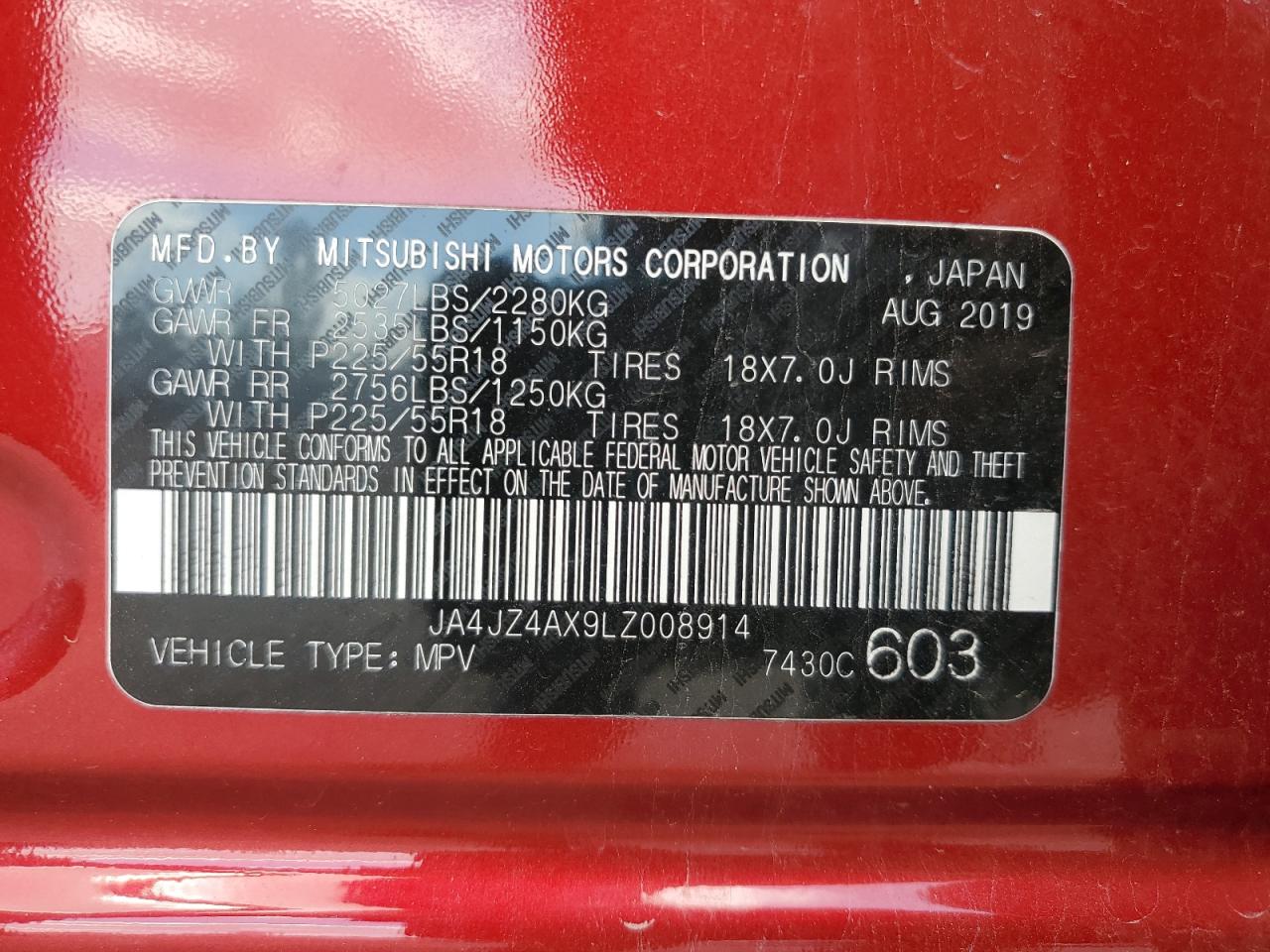 2020 Mitsubishi Outlander Gt VIN: JA4JZ4AX9LZ008914 Lot: 70927185