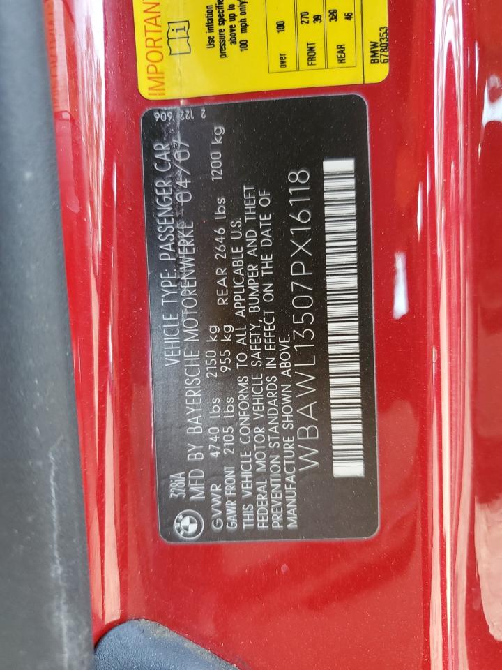 2007 BMW 328 I VIN: WBAWL13507PX16118 Lot: 80748595