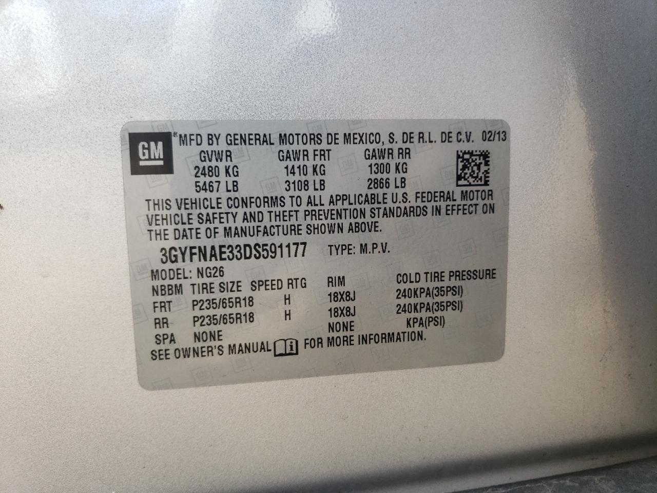 2013 Cadillac Srx VIN: 3GYFNAE33DS591177 Lot: 70399445