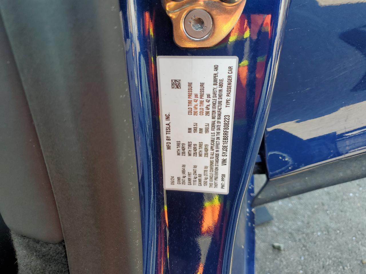 2024 Tesla Model 3 VIN: 5YJ3E1EB8RF808223 Lot: 80278495