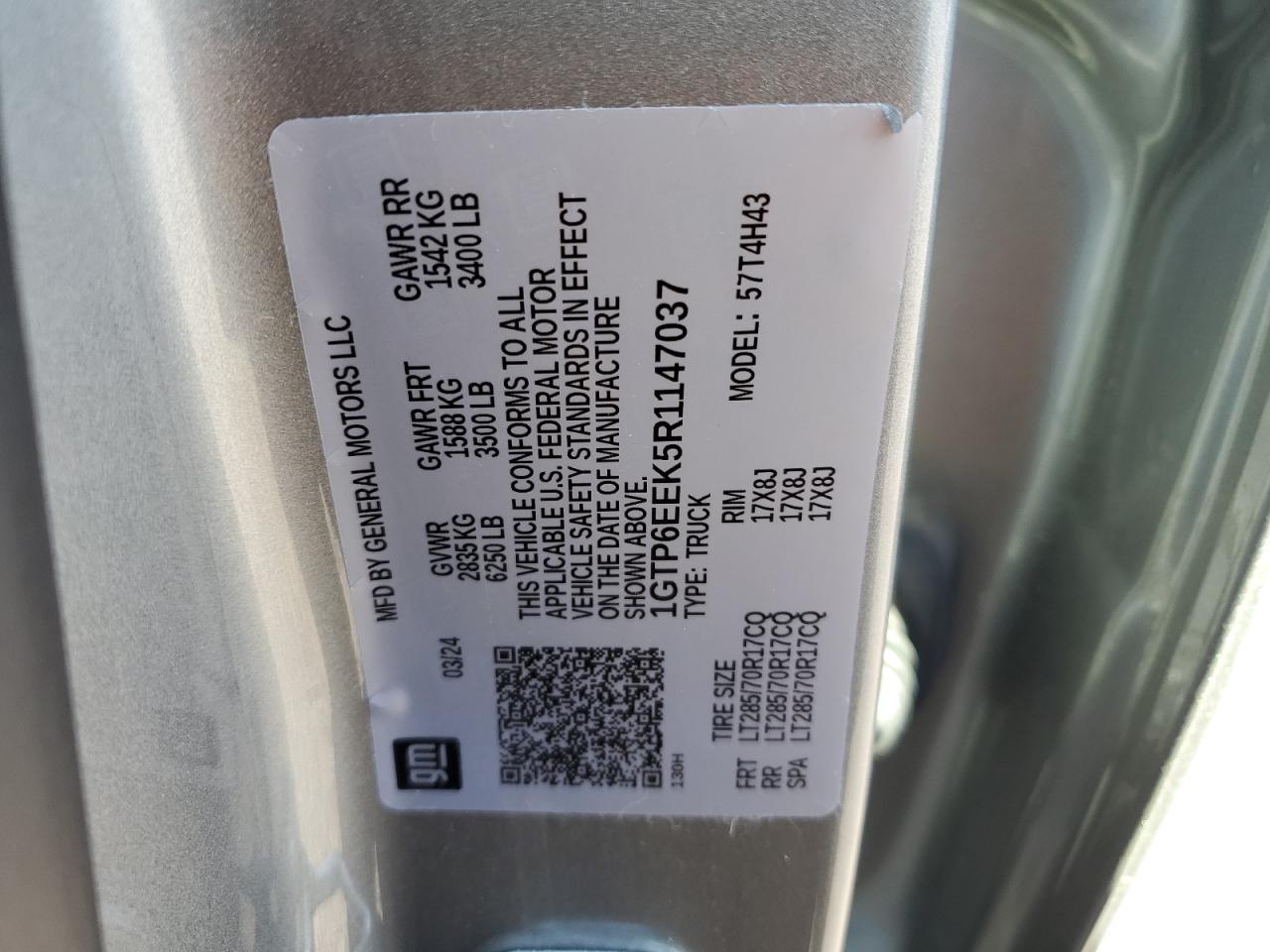 2024 GMC Canyon At4X VIN: 1GTP6EEK5R1147037 Lot: 80702485
