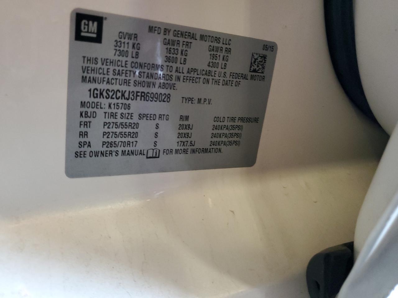 2015 GMC Yukon Denali VIN: 1GKS2CKJ3FR699028 Lot: 81316315