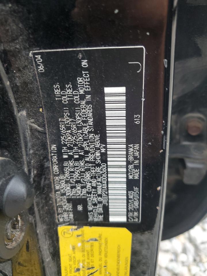 2004 Toyota Highlander VIN: JTEEP21AX40063600 Lot: 83865265