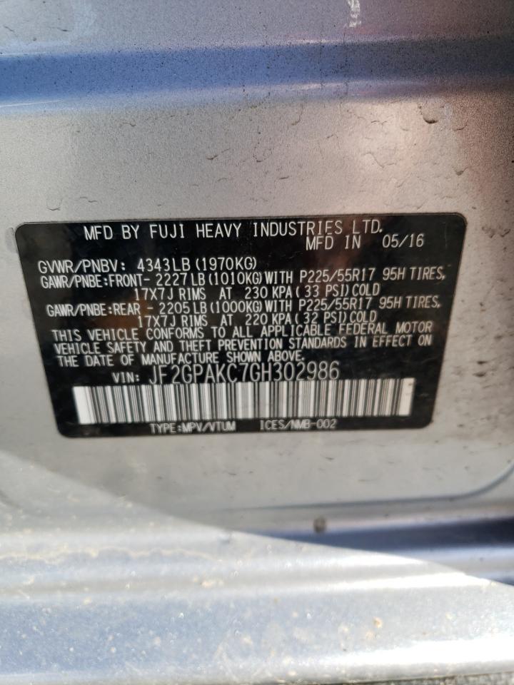 2016 Subaru Crosstrek Limited VIN: JF2GPAKC7GH302986 Lot: 80882095