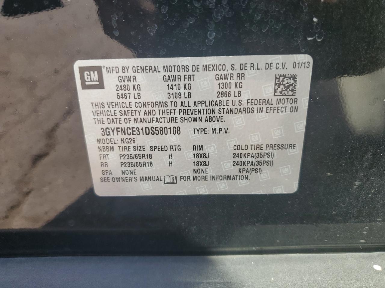 2013 Cadillac Srx Luxury Collection VIN: 3GYFNCE31DS580108 Lot: 84602405