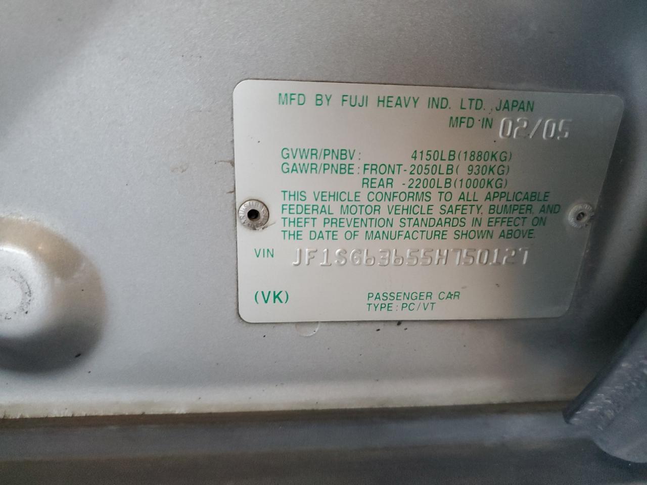 2005 Subaru Forester 2.5X VIN: JF1SG63655H750127 Lot: 81087675