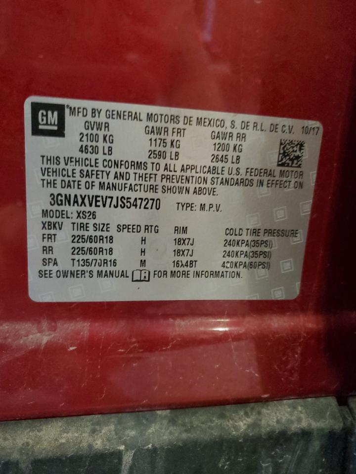 2018 Chevrolet Equinox Premier VIN: 3GNAXVEV7JS547270 Lot: 81371165