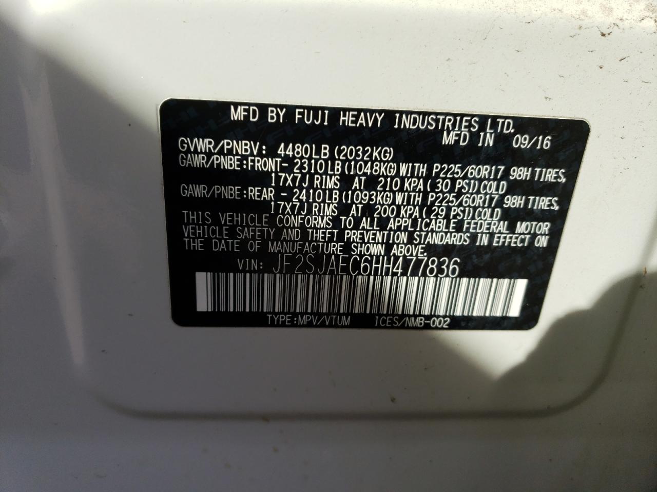 2017 Subaru Forester 2.5I Premium VIN: JF2SJAEC6HH477836 Lot: 80736815