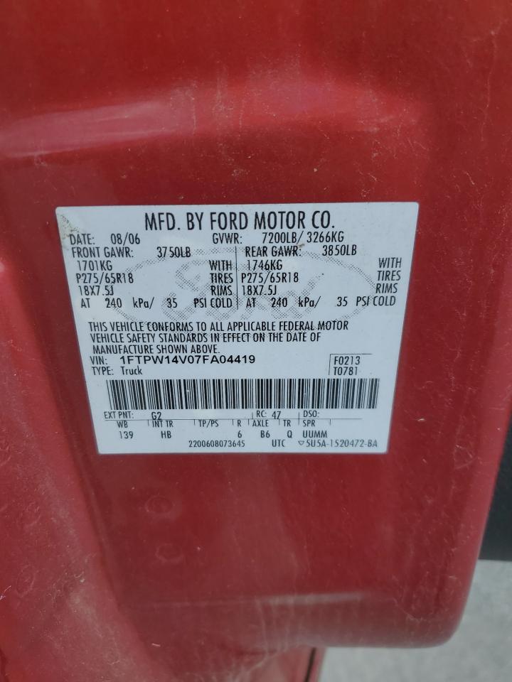 2007 Ford F150 Supercrew VIN: 1FTPW14V07FA04419 Lot: 80399785