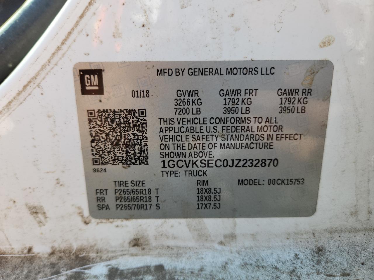 2018 Chevrolet Silverado K1500 Ltz VIN: 1GCVKSEC0JZ232870 Lot: 80343105
