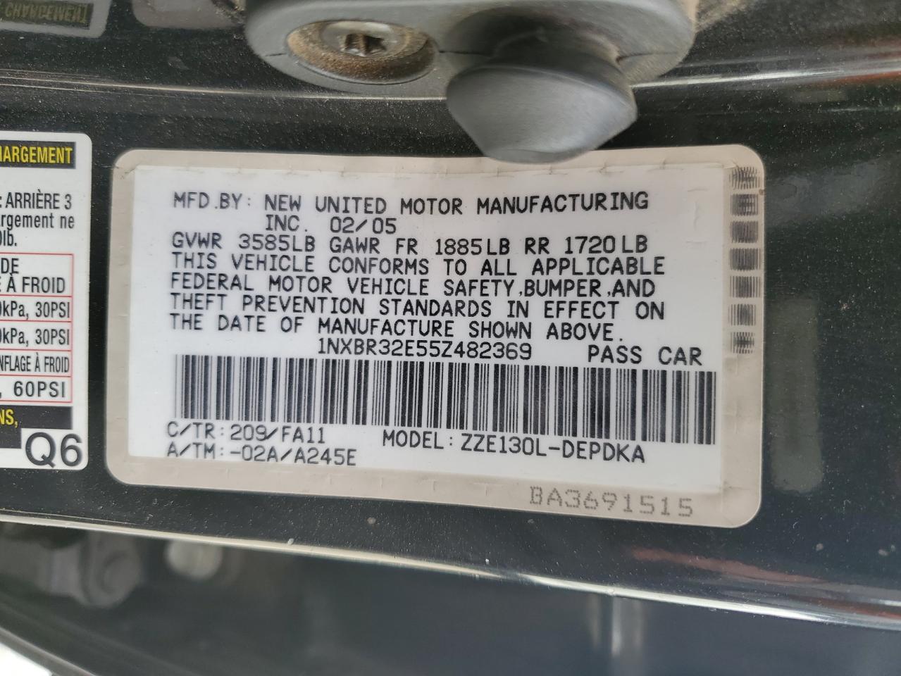 2005 Toyota Corolla Ce VIN: 1NXBR32E55Z482369 Lot: 81915465