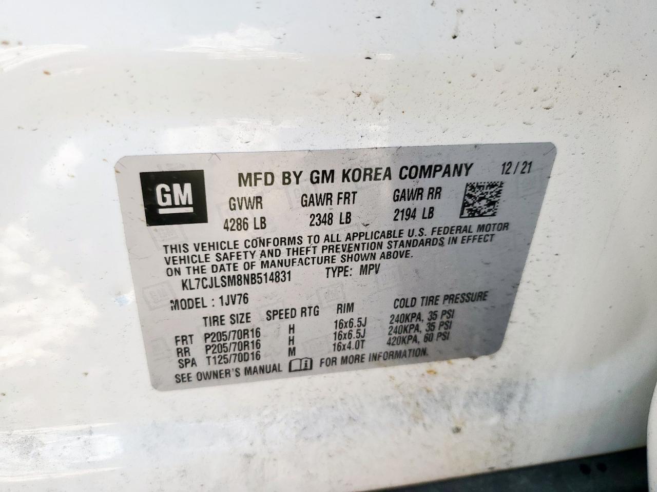 2022 Chevrolet Trax 1Lt VIN: KL7CJLSM8NB514831 Lot: 81154535