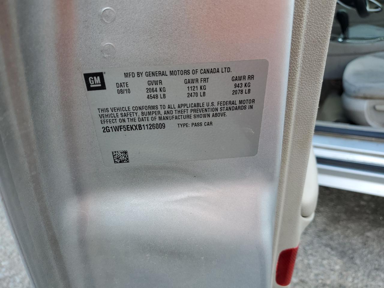 2011 Chevrolet Impala Ls VIN: 2G1WF5EKXB1126009 Lot: 80668215