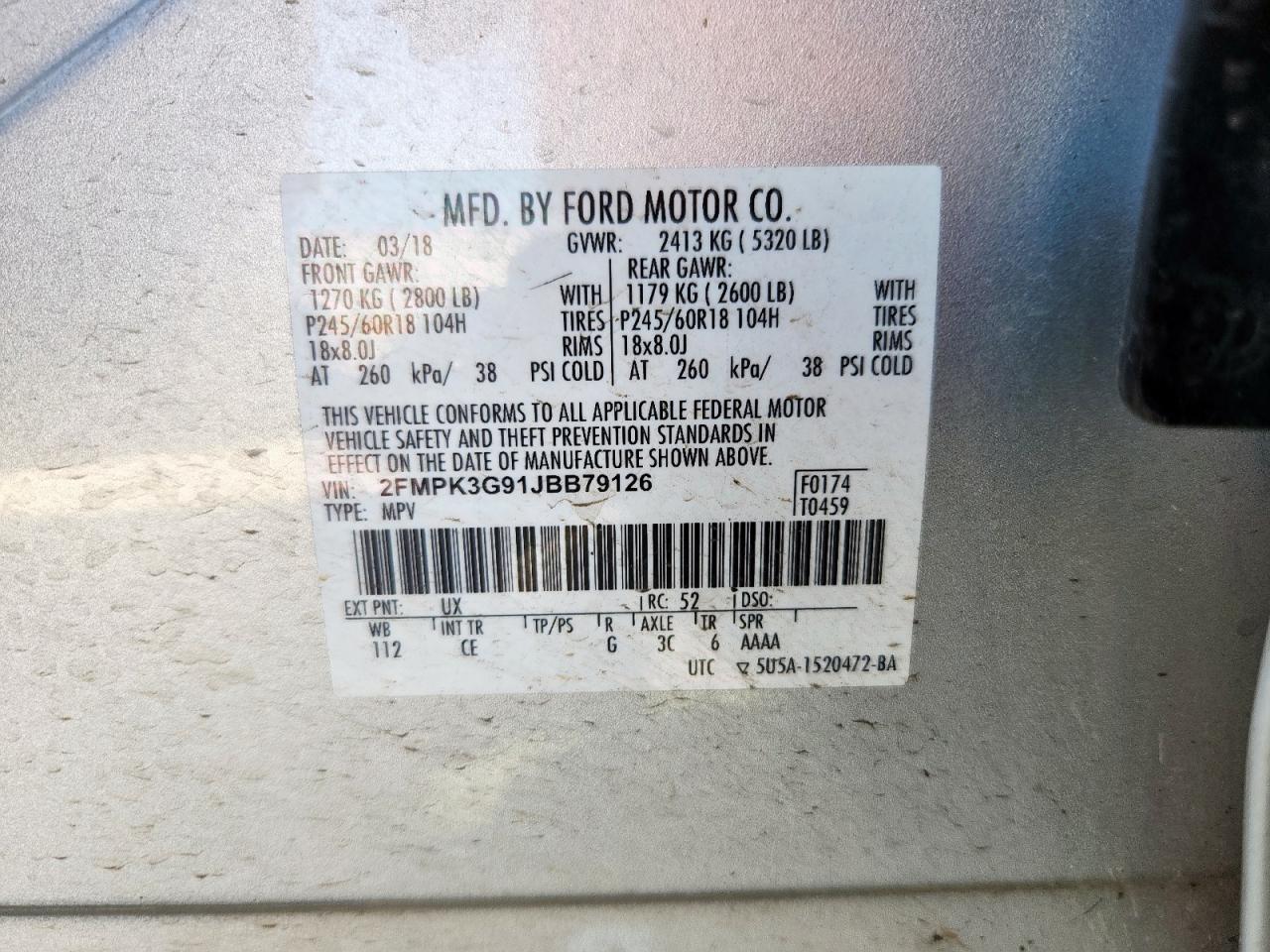 2018 Ford Edge Se VIN: 2FMPK3G91JBB79126 Lot: 71818065