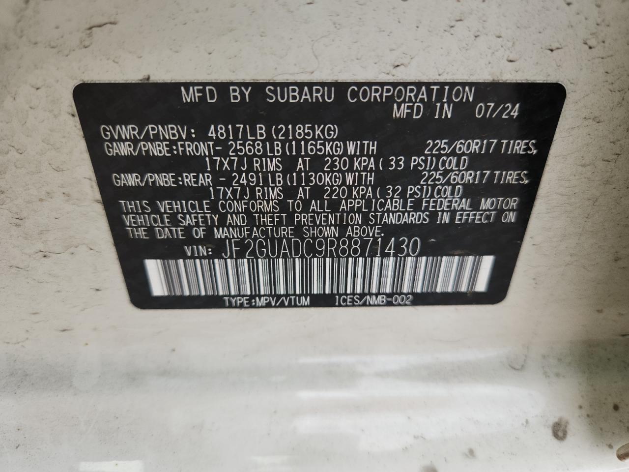 2024 Subaru Crosstrek Premium VIN: JF2GUADC9R8871430 Lot: 72074105