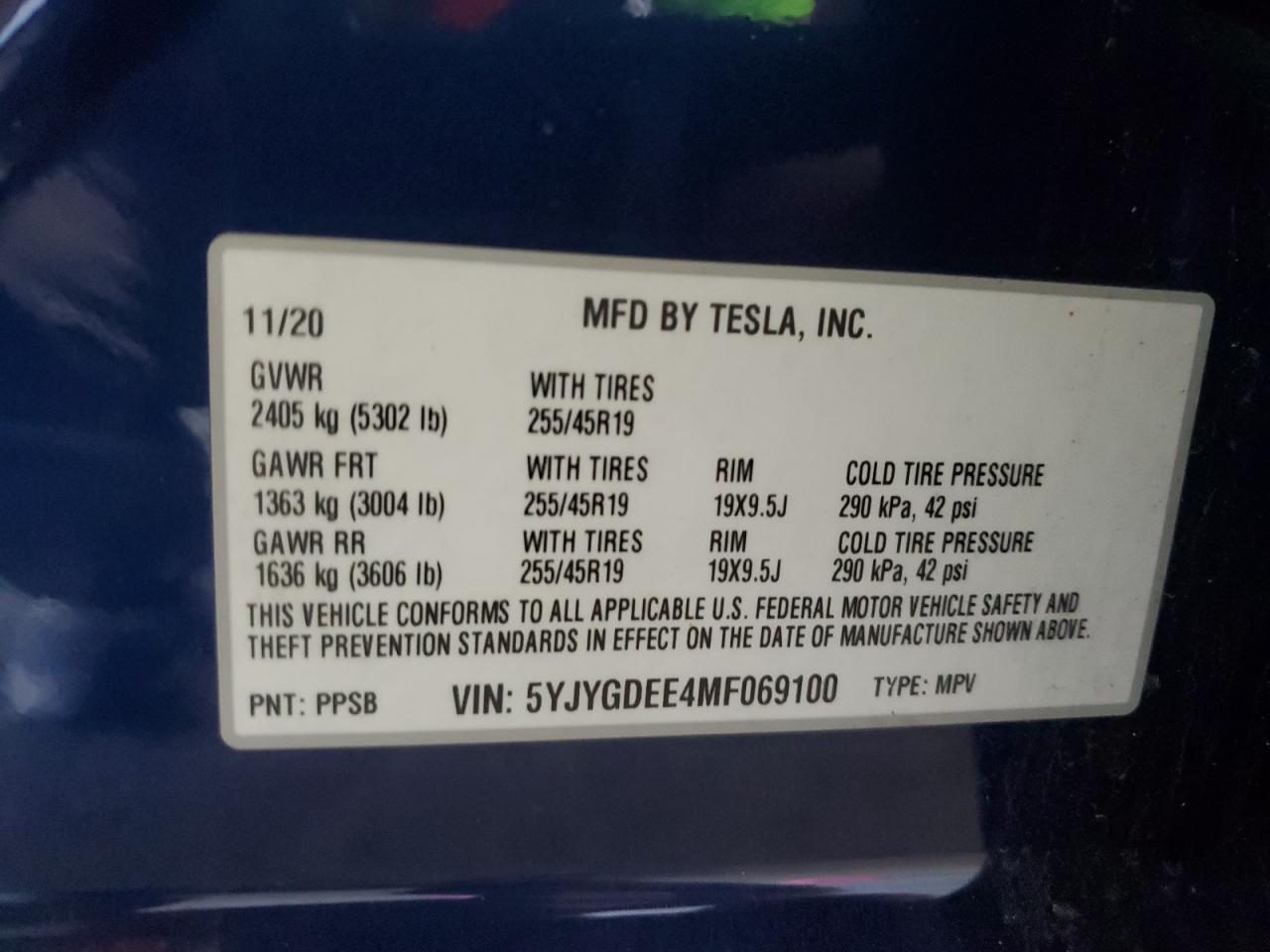 2021 Tesla Model Y VIN: 5YJYGDEE8MF069035 Lot: 70270395