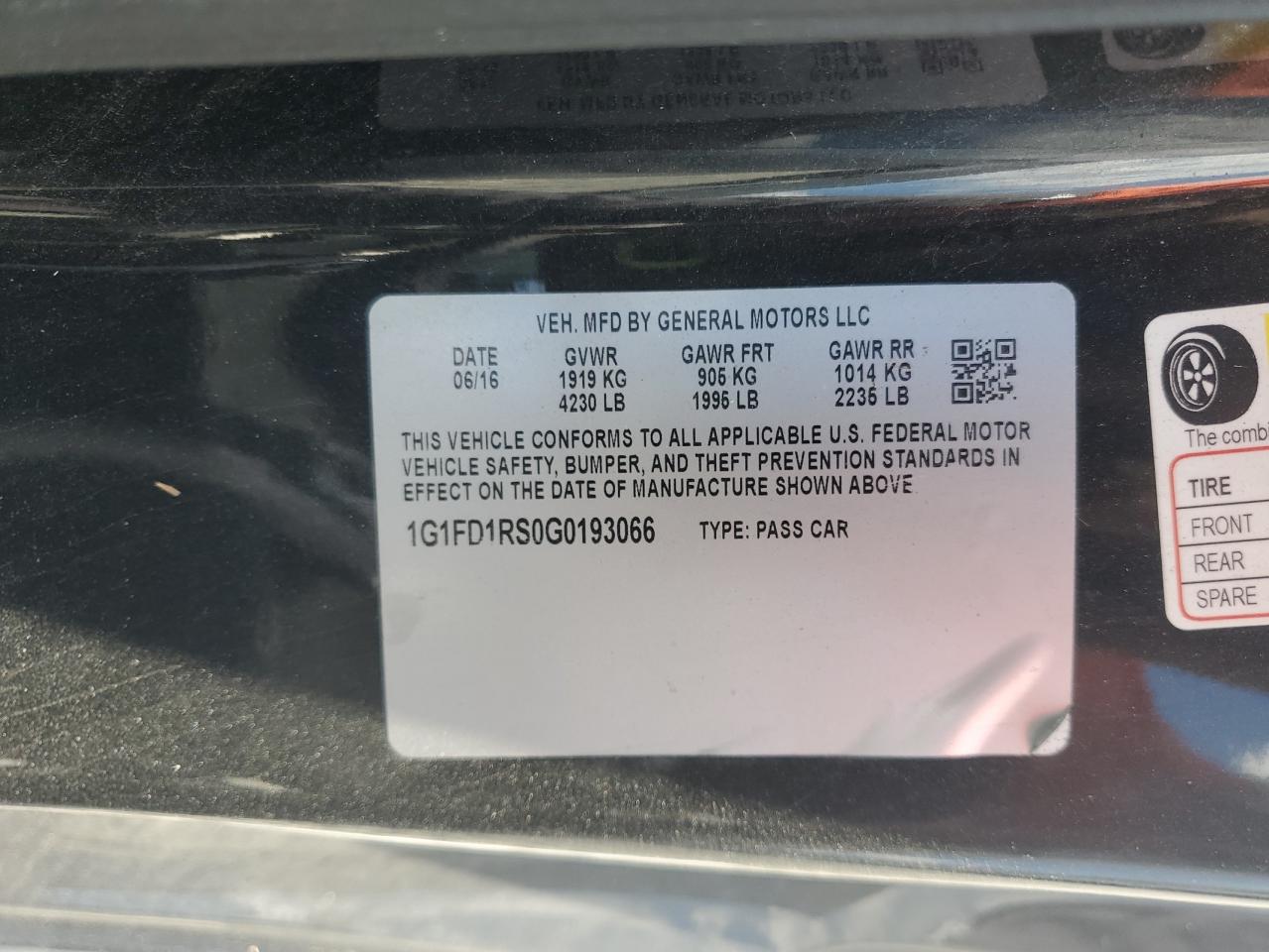 2016 Chevrolet Camaro Lt VIN: 1G1FD1RS0G0193066 Lot: 82127055