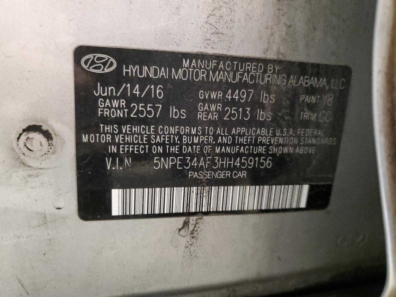 2017 Hyundai Sonata Sport VIN: 5NPE34AF3HH459156 Lot: 71930725