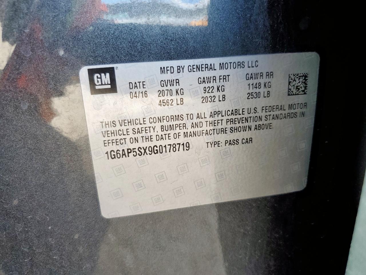 2016 Cadillac Cts VIN: 1G6AP5SX9G0178719 Lot: 83865785