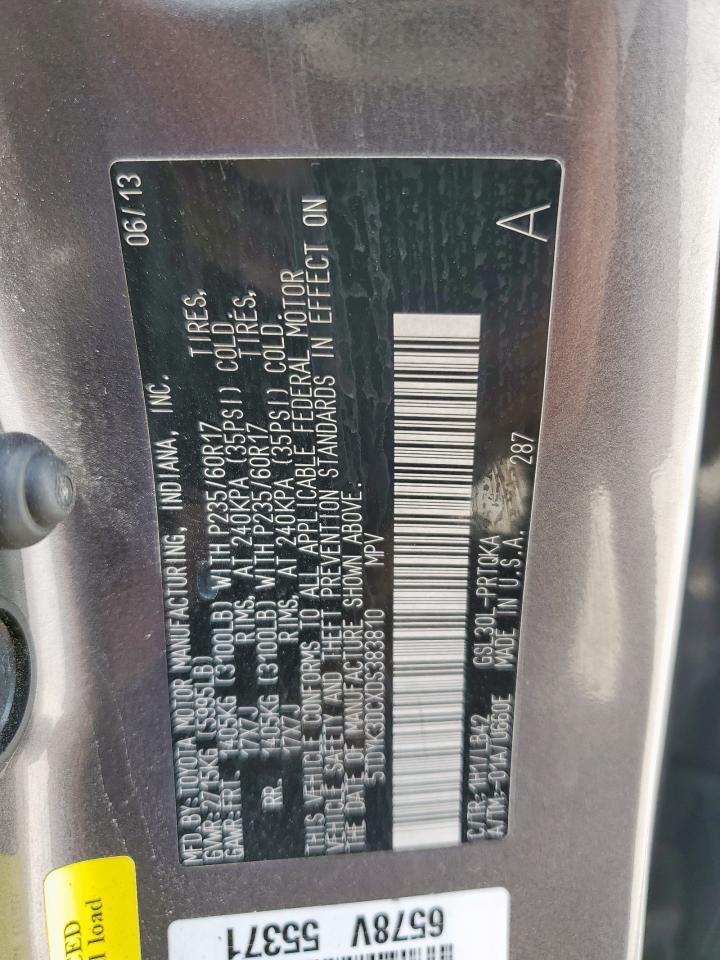 2013 Toyota Sienna Xle VIN: 5TDYK3DCXDS383810 Lot: 81410005