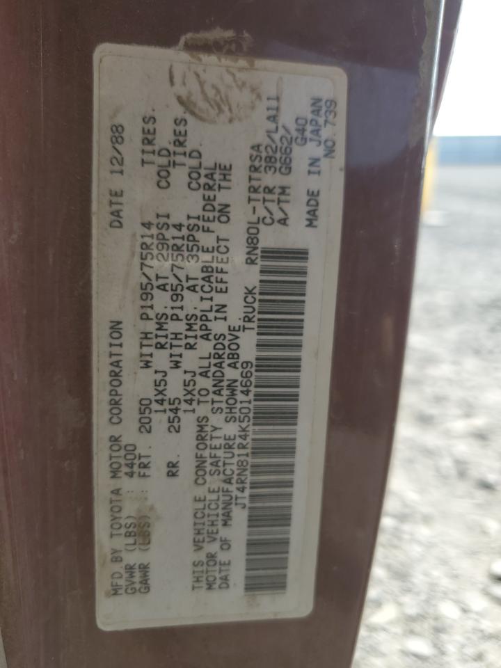 1989 Toyota Pickup 1/2 Ton Short Wheelbase VIN: JT4RN81R4K5014669 Lot: 70778645