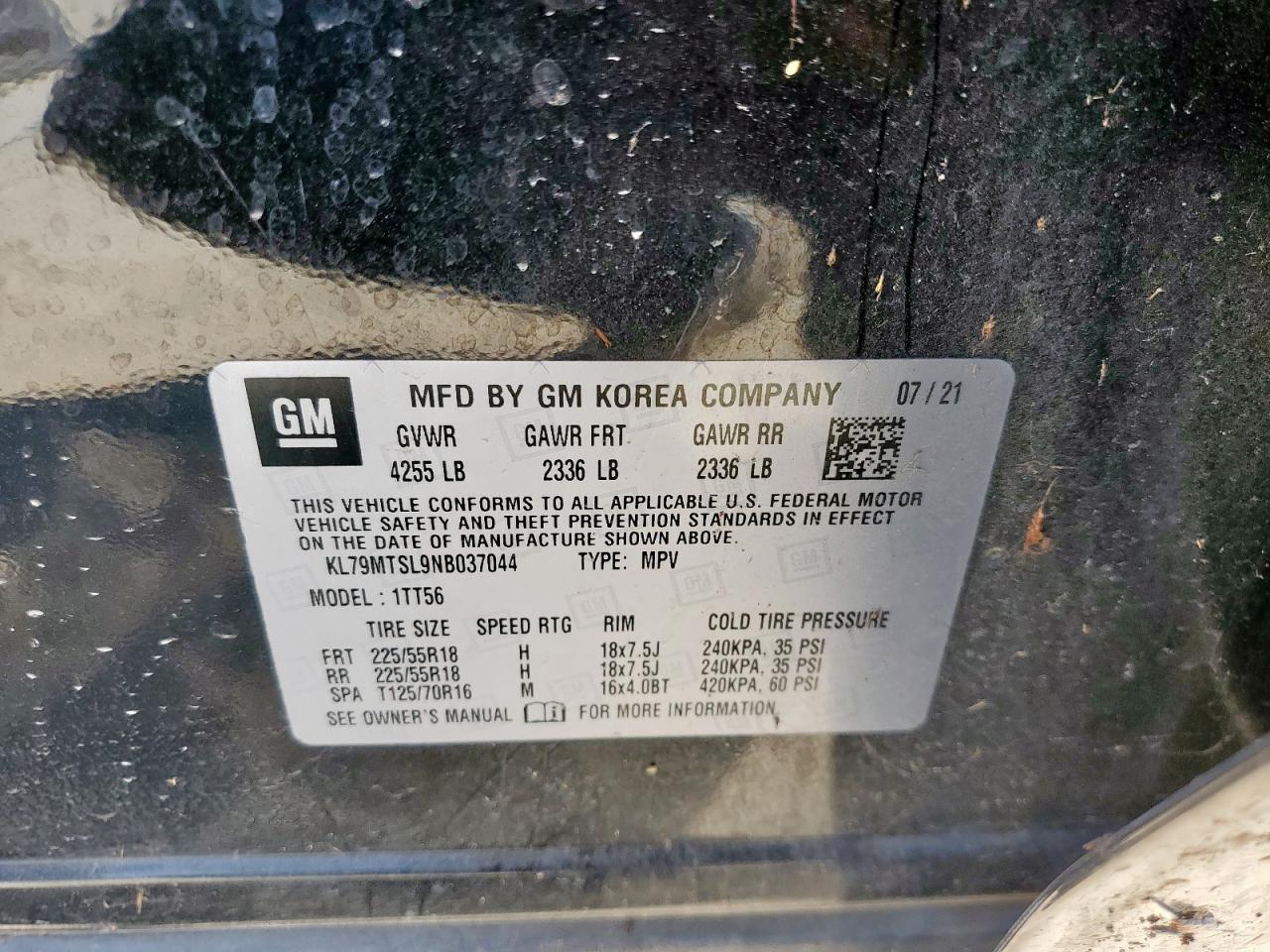 2022 Chevrolet Trailblazer Rs VIN: KL79MTSL9NB037044 Lot: 80503855