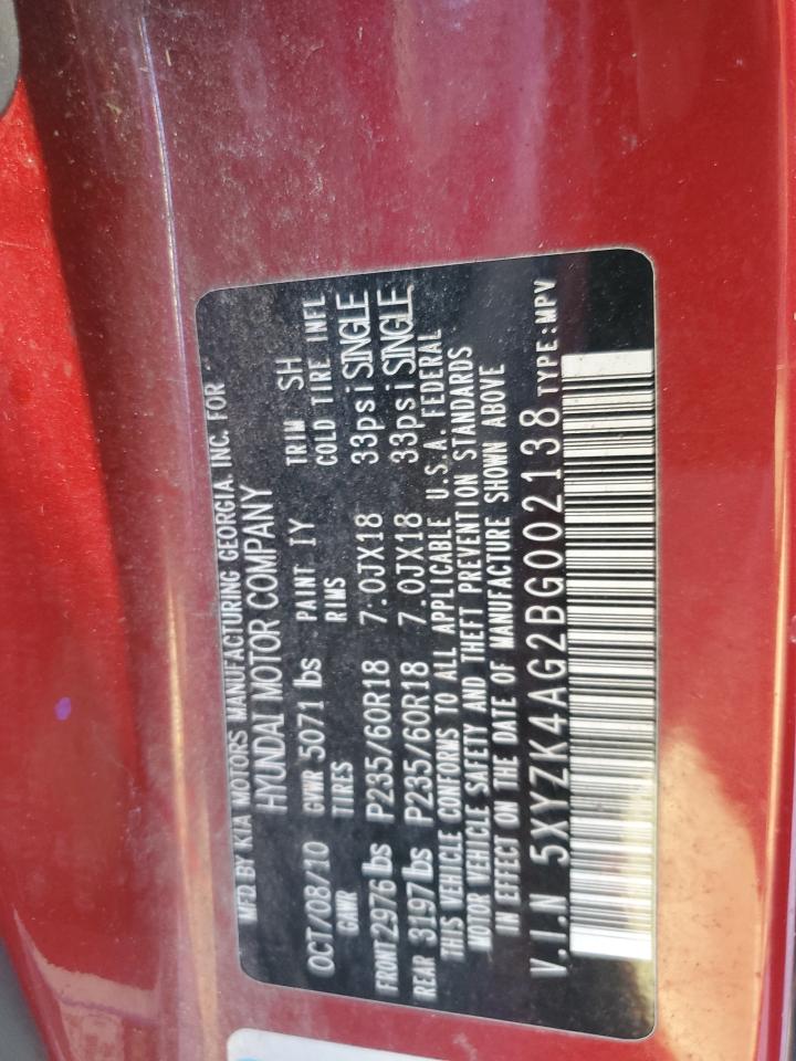 2011 Hyundai Santa Fe Limited VIN: 5XYZK4AG2BG002138 Lot: 80651555