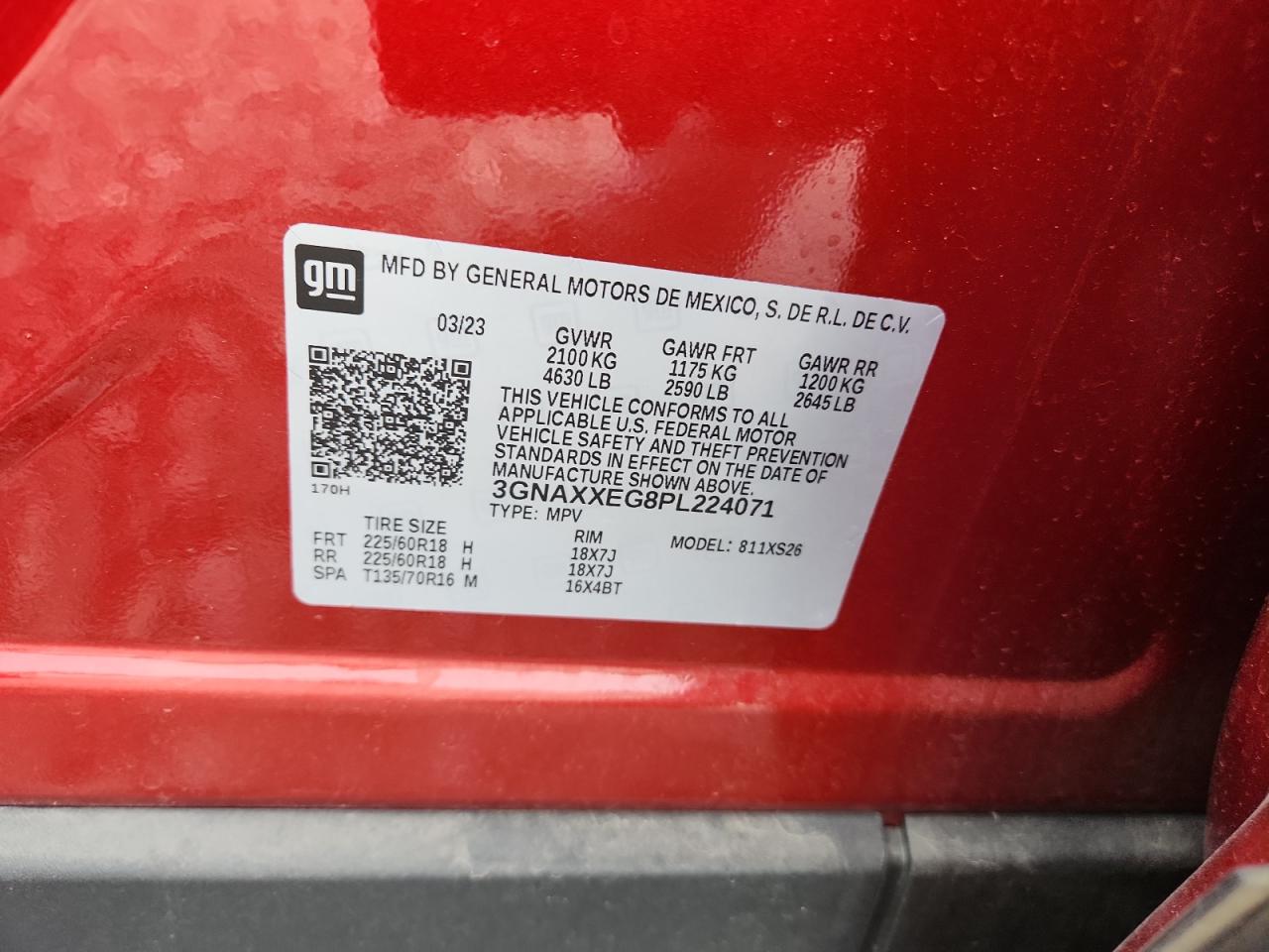 2023 Chevrolet Equinox Premier VIN: 3GNAXXEG8PL224071 Lot: 80277955