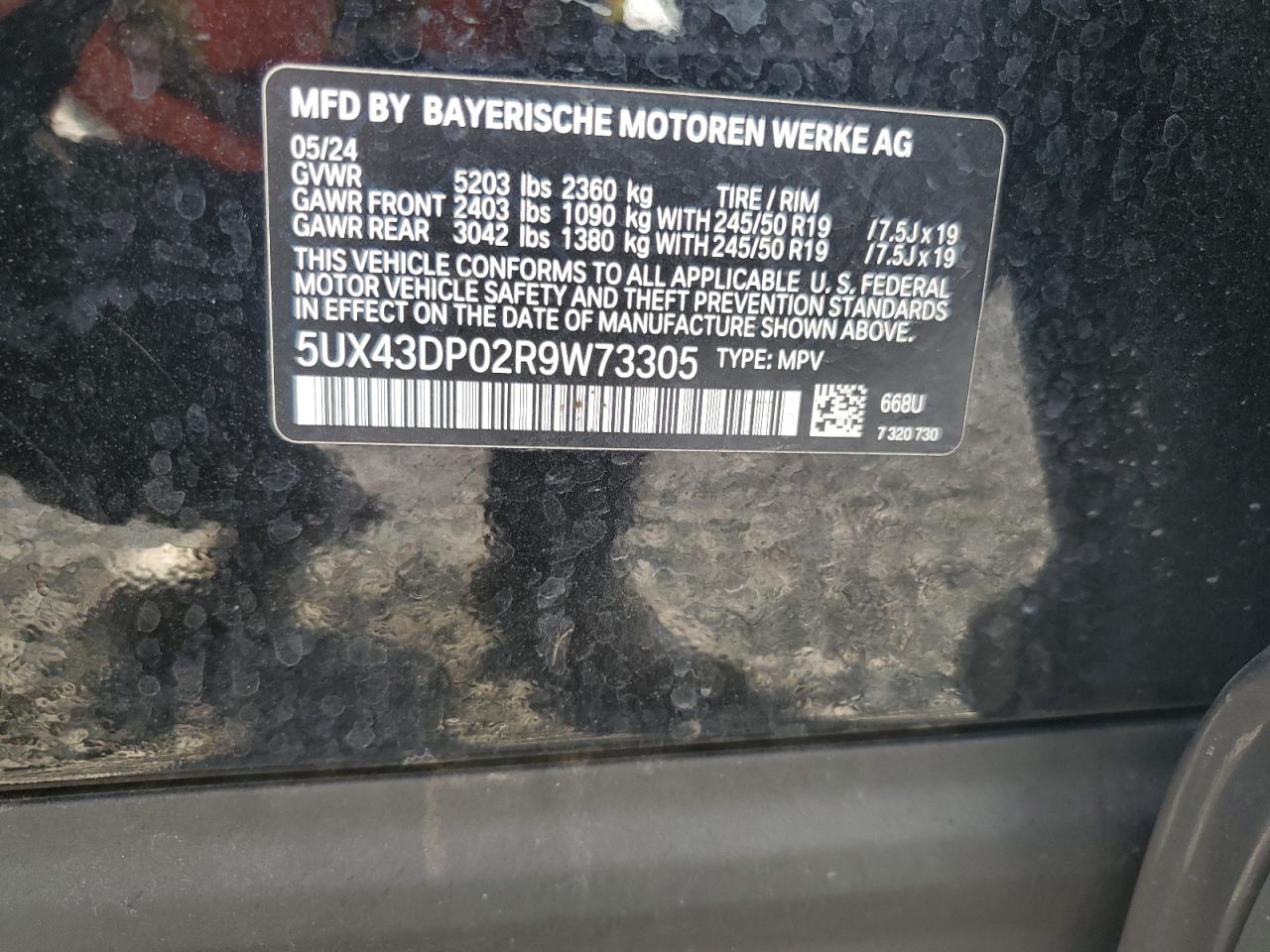 2024 BMW X3 Sdrive30I VIN: 5UX43DP02R9W73305 Lot: 85331505