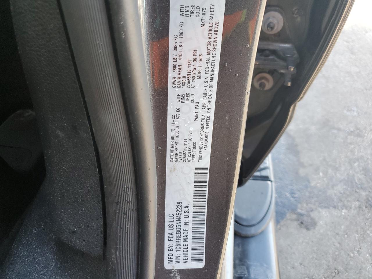 2022 Ram 1500 Big Horn/Lone Star VIN: 1C6RREBG5NN452239 Lot: 80565435