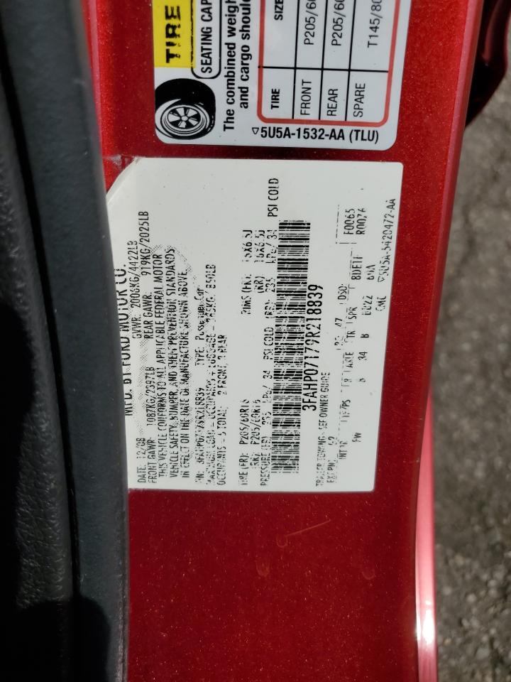 2009 Ford Fusion Se VIN: 3FAHP07179R218839 Lot: 81004995