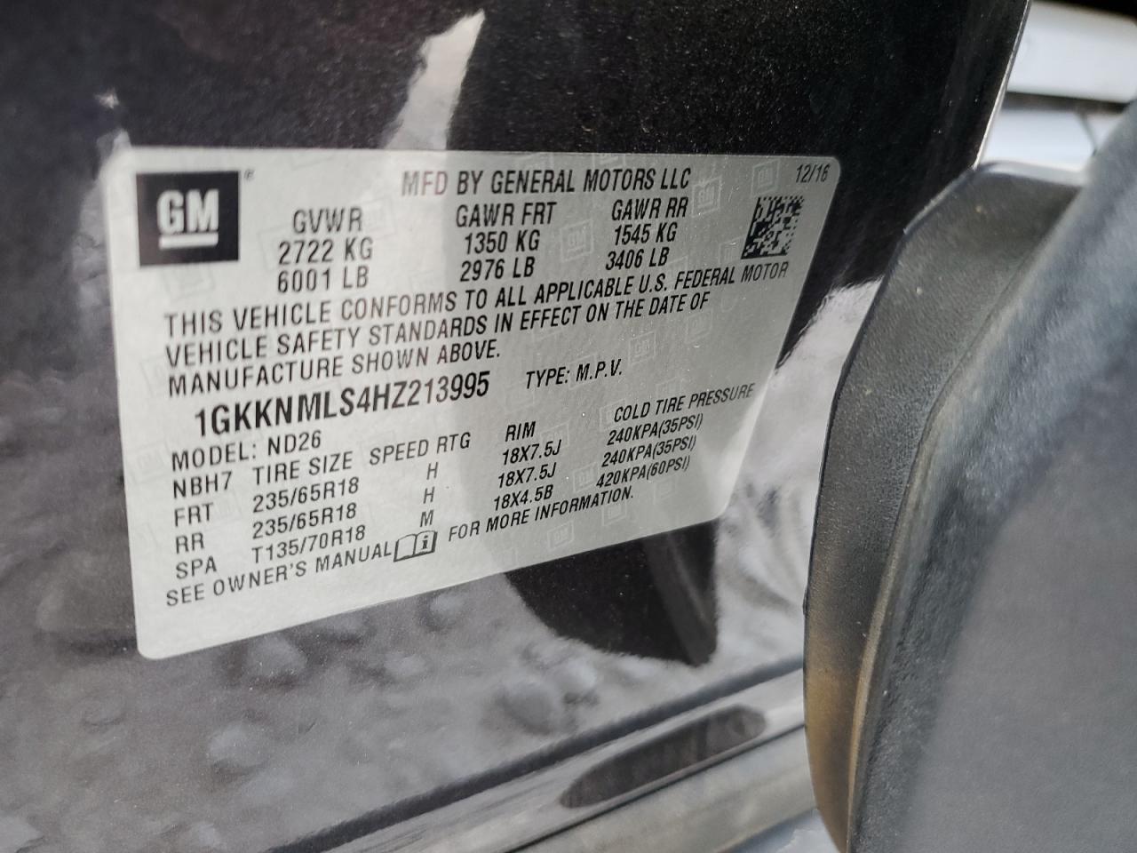 2017 GMC Acadia Slt-1 VIN: 1GKKNMLS4HZ213995 Lot: 81295145