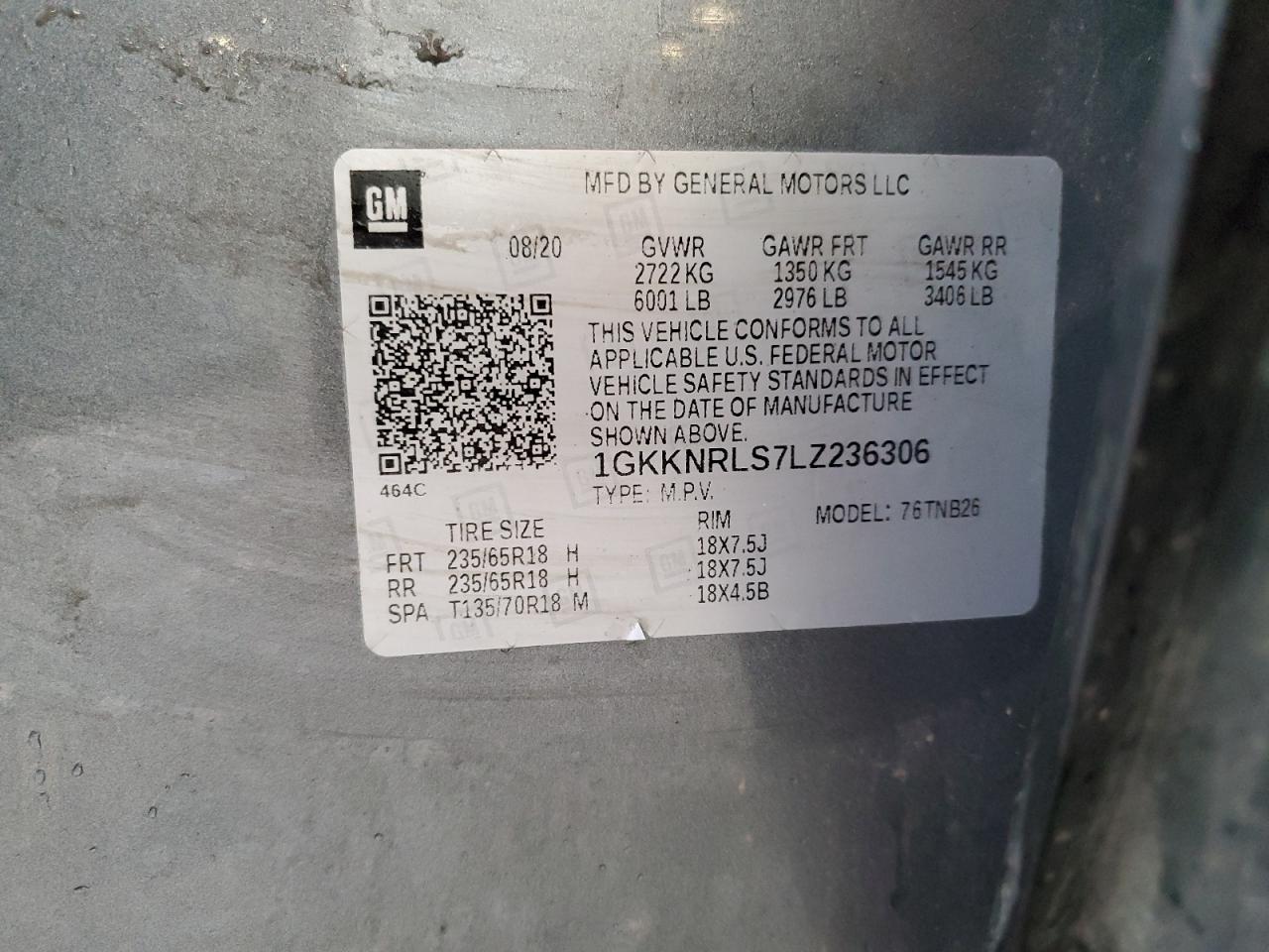 2020 GMC Acadia Sle VIN: 1GKKNRLS7LZ236306 Lot: 83776945