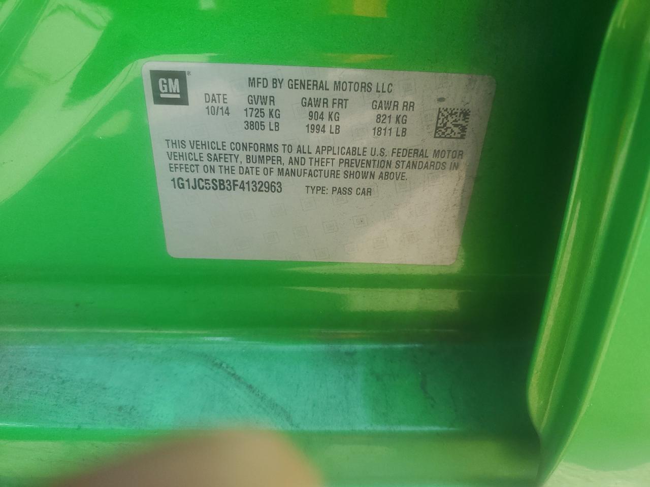 2015 Chevrolet Sonic Lt VIN: 1G1JC5SB3F4132963 Lot: 71799025