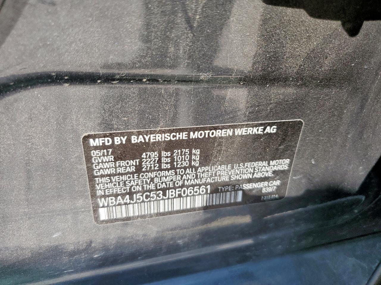 2018 BMW 440I Gran Coupe VIN: WBA4J5C53JBF06561 Lot: 80015205