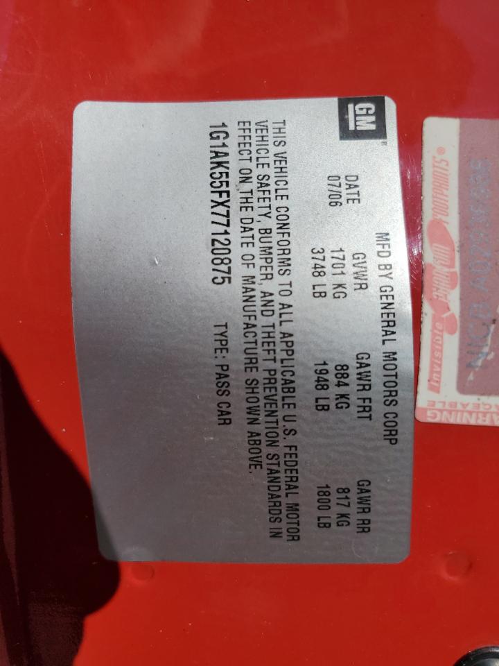 2007 Chevrolet Cobalt Ls VIN: 1G1AK55FX77120875 Lot: 81315815