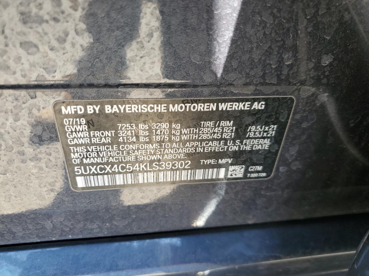 2019 BMW X7 xDrive50I VIN: 5UXCX4C54KLS39302 Lot: 80785755