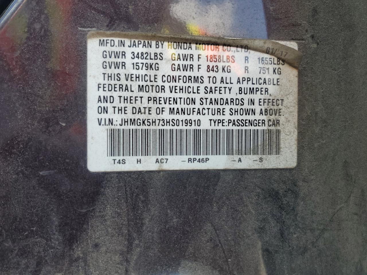 2017 Honda Fit Ex VIN: JHMGK5H73HS019910 Lot: 80834425